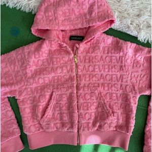 Versace Monogram Toweling Cropped Hooded Sweater